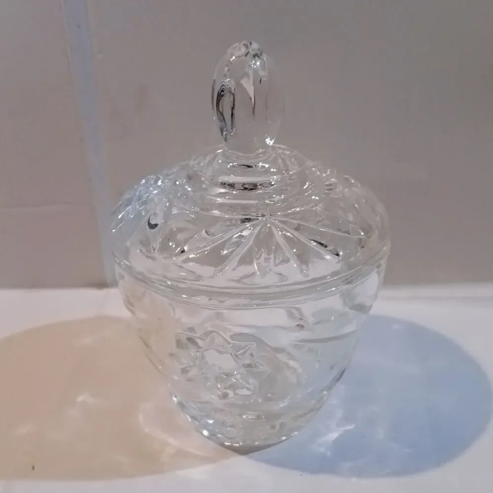 Vtg Anchor Hocking Prescut Glass Star of David Lidded Sugar Bowl-Clear-EAPC-MCM